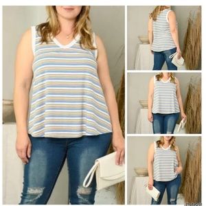 Les Femme 2XL plus size blue/yellow striped tank top NWOT
